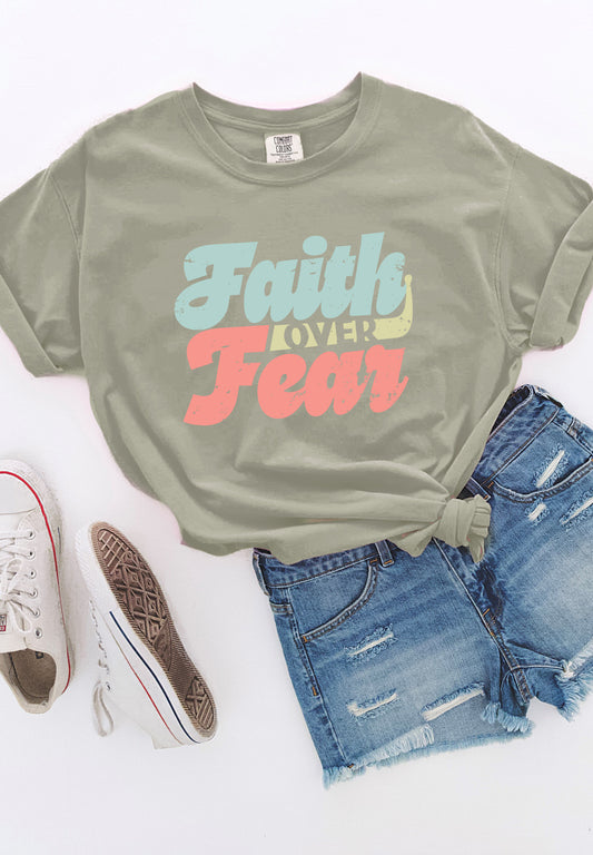 Retro Faith Over Fear Multi-Color Khaki Tee